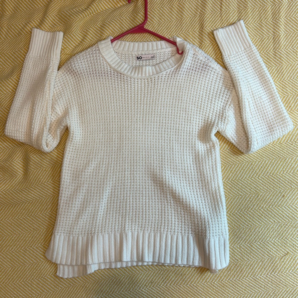 SO Cream Crew Neck Sweater with Textured Knit
